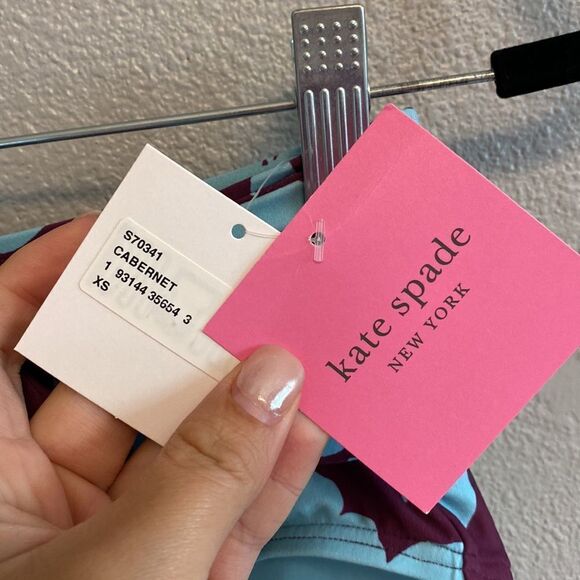 NWT- Kate Spade Belted High-waist Bikini Bottoms- Cabernet/Blue- Size XS - Picture 8 of 9